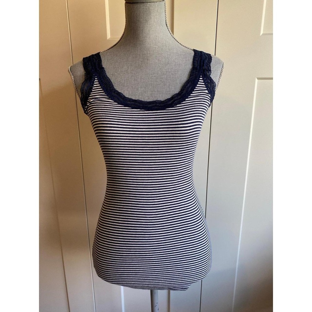Cami Lacey Striped Tank Top Small 4-6 Top Y2K Nautical Preppy s61